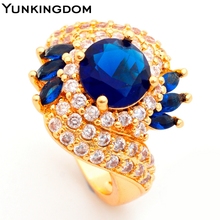 Yunkingdom Glittering Jewelry Blue Cubic Zirconia 18K Gold Filled Women’s Party Show Rings Birthday Gifts ALP0240