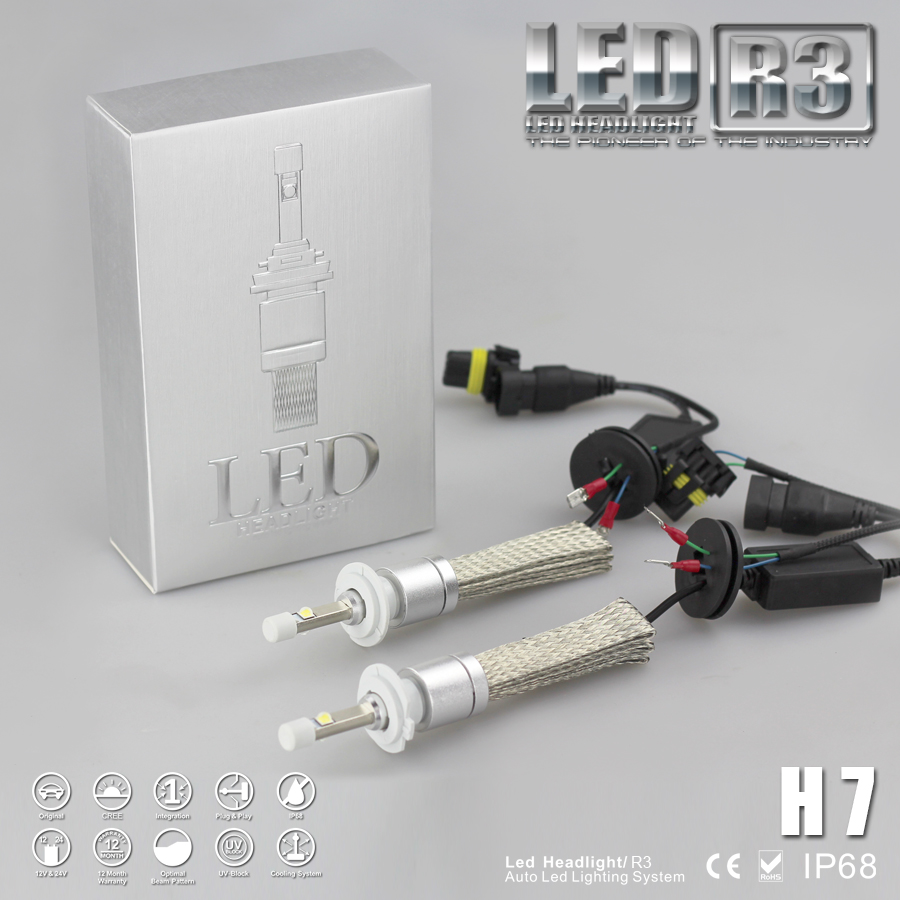 H7 80W 9600LM Cree LED Headlight Foglight DRL Kit Driving Lamp Bulb Auto Car Light Source 6000K Copper Heat Dissipation Belt