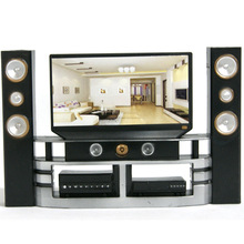 Al por menor envío gratis 1:6 Dolls TV cine en casa Demon Monster Doll Dollhouse muebles de moda negro TV Cabinet Set venta al por mayor