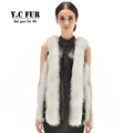 New Style Genuine Leather Waistcoat Natural Fox Fur Vest Patchwork With Genuine Sheepskin Gilet Warm Winter