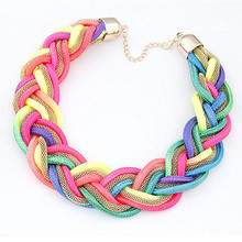 2015 New Fashion Women Short Multicolor Necklace Handmade Crochet Chunky Collar Chokers Necklaces Statement Jewelry XLL112