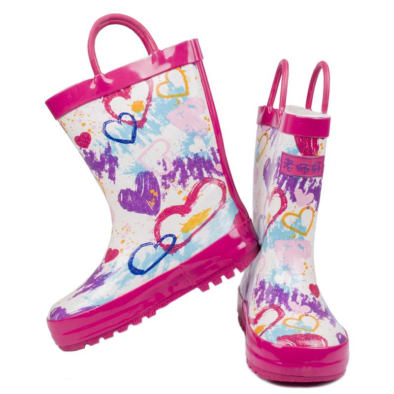Print Sweet Baby Girls Rain Boots Warm Velvet Autumn Winter Waterproof