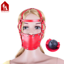 Davidsource Turn Y Shape Red Leather Head Harness 42mm silicone Mouth Gag Mask Adjustable Lockable Belt Slave Training Bondage