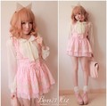 sweet lolita skirt BOBON21 exclusive original white gauze pink poka dot bitter fleabane suspenders skirt B0756