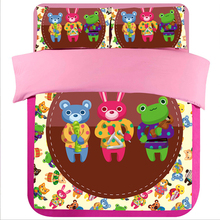 Cute Bear/Rabbit/Frog/Cat/Dog/Tiger Cartoon Animals Bedding Set Twin Queen King Size Flat Sheet or Fitted Sheet for Children Bed