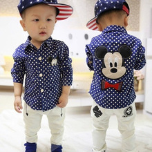 2016 Autumn New Brand Children’S Clothing Kids Boys Shirts Long Sleeve With Collar Lovely Cartoon Mickey Polka Dot Shirts Bebes