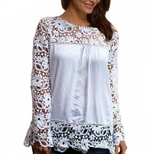 New Fashion Women Multicolor Crochet Lace Shirt Female Floral Lace Long Sleeve Chiffon Blouse Lace Plus Size S-5XL