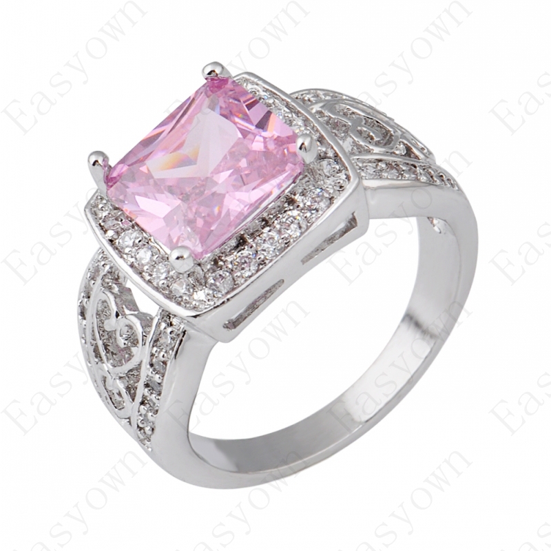 Geometric-Pink-Female-Promise-Ring-White-Gold-Filled-Jewelry-New ...
