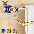 Golden Polish Copper With Crystal Double Towel Bar Continental Bathroom Accessories Sanitary Wares Towel Rack Towel