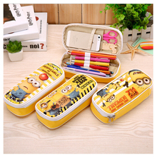 I49 1X Kawaii PU Leather Minions Pencil Holder Pen Bag Pouch School Stationery Case Storage Box Kids Gift