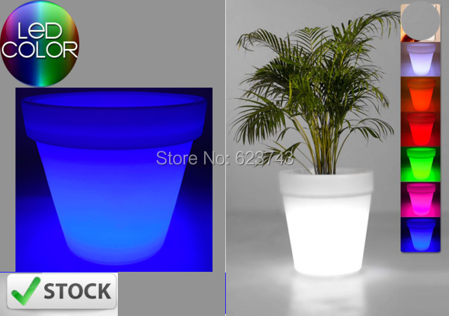 Free Shipping 2Pcs/Lot Glowing light up LED flower pot color changeable, RGB Colors LED Planters Pot,led vase decoration Garden