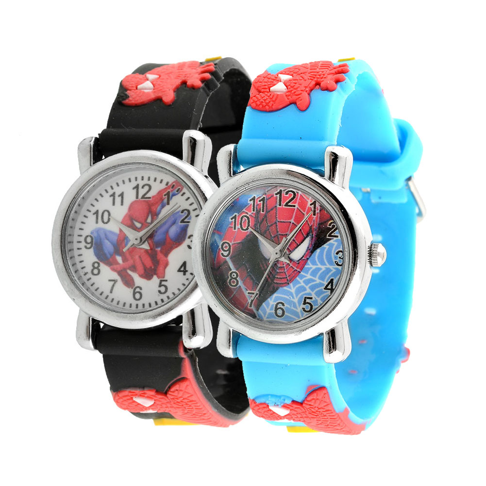 Hot Fashion Rubber Blue Cartoon Child Boys Kid Chilren Analog Quartz Sports Spider Man Wrist Watch