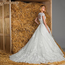 Zuhair Murad Modest Ivory Lace V Neck Short Sleeve Court Train Wedding Bridal Dresses