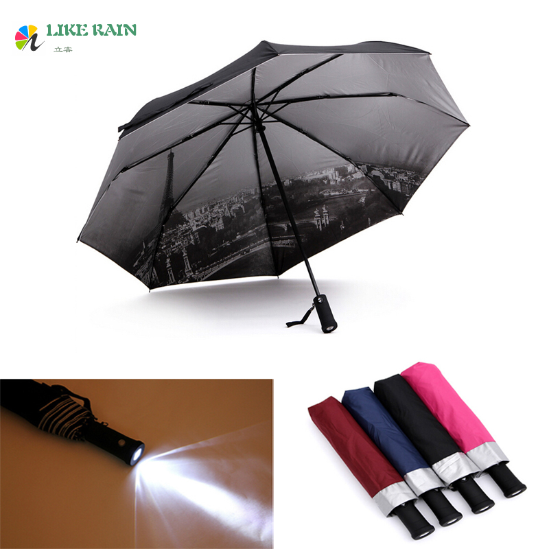 Brand Elephants Men Automatic Umbrella 2016 Creative LED Light Flashlight Umbrella Rain Women Eiffel Tower Beach Umbrella