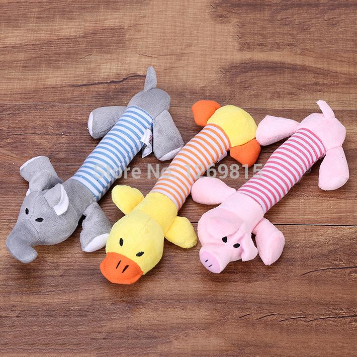 New Dog Toys Pet Puppy Chew Squeaker Squeaky Plush Sound Duck Pig Elephant Toys 3 Designs