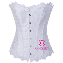 Beautiful Gothic Wedding Bridal Lingerie Underwear Female Strapless Sexy Push Up Overbust Dobby White Corset Bustier Top Basque