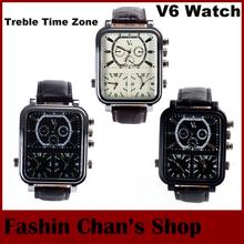 2014 fashion luxury brand trebale time zone sports military watches men multiple dials pu leather strap