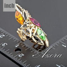 AZORA 18K Real Gold Plated Three Multicolour Stellux Austrian Crystal Water Drop Ring TR0034