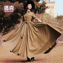 BOSHOW Autumn New Arrivals Women Vintage&Retro Preppy Style Slim Long Sleeve Single Breasted Belt X-long Trench Style Dress