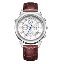 Megir marca Hombre Relojes de lujo cronógrafo 24 horas dos correa de cuero de movimiento trabajo de mano 10 calendario reloj de cuarzo Relojes Hombre