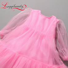 2016 New Spring Autumn Princess Girls Kids Dress Clothes Knee length Long Sleeve Chiffon Ball Gown