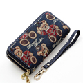 Japan And Korean Style Lovely Bear Print Double Zipper Interlayer Purse Trendy New Women Durable Canvas