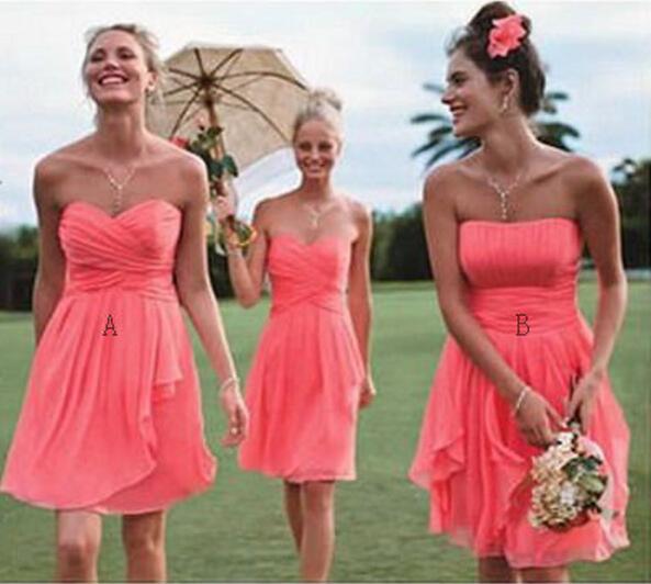 Fancy Two Style A and B Short Coral Bridesmaid Dresses