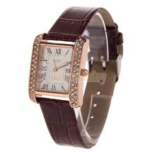 Betr la PU banda de cuero reloj de la aleación de Diamante cuadrado de la cara del reloj marrón