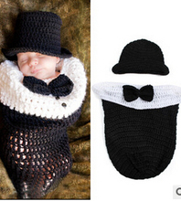 Newborn Baby accessories Photography Prop Knitting Costume Newborn Baby Litte Gentleman sleeping bag Handmade Crochet Clothes