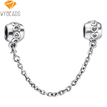 925 Sterling Silver Hearts Security Chain European Allure Beads Match Pandora Fashion Bracelet Necklace Pendant DIY Unique Jewellery