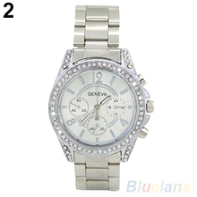 Women s Fashion Geneva Bling Crystal Stainless Steel Analog Quartz Wrist Watch 2DLT