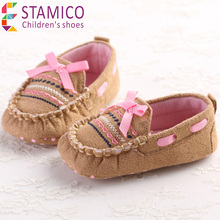 Baby Girls Fashion Sneakers New born Infant Loafers Brown with Pink Butterfly knot Solid Slip on