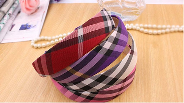 Beige Plaid font b Tartan b font Check Grid Ribbon Headband Hair Hoop Check Hair Accessories