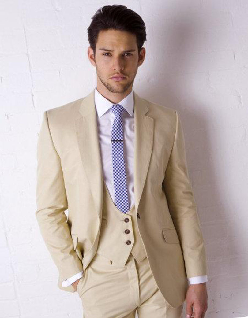 2016 Slim Fit Mens Wedding Suit Champagne Tuxedos Notched Lapel Mens Suits One Button Grooms Suits (jacket+pants+tie+vest)