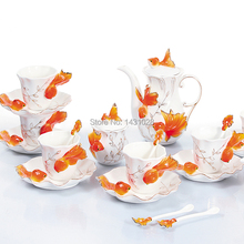 Porcelain enamel 21 Goldfish coffee sets creative coffee cup tea set teapot cup fashion colored drawing