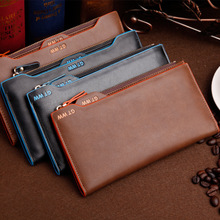 2015 famous brand Genuine leather men zipper long wallet chain cow leather male purse with coin