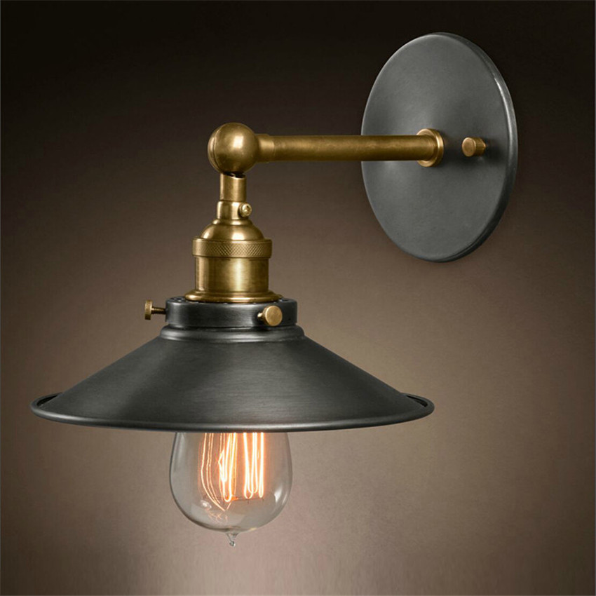 E27 Edison Bulbs American Loft Industrial Wall Lamps Vintage Bedside Wall Light Metal 22cm Lampshade 110V/220V