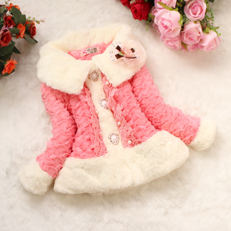 Hot Free shipping Baby Kids Girls Faux Fur Fleece Party Coat Winter Warm Jacket 1-5T Xmas Snowsuit