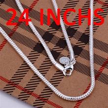 wholesale fashion jewelry 925 stamped silver plated jewelry necklace 3mm snake chain length 40 76cm men
