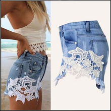 Summer Lace Floral Tassel Women Shorts Wash Jeans Denim Shorts Size S-2XL Rivet Decorated Lady Short Pants Trousers
