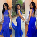 Sexy Long Open Back Mermaid Trumpet Royal Blue Prom Dresses 2016 Hot Sale Elegant Women Beaded