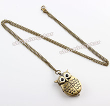 Unique antique fashion alloy vivid owl pocket watches pendent necklace P27