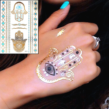 Gold Hamsa Fatima Hand Temporary Body Arts, Jewelry Flash Tattoo Sticker 21*15cm Waterproof Sex Products Henna Wedding Tatoo