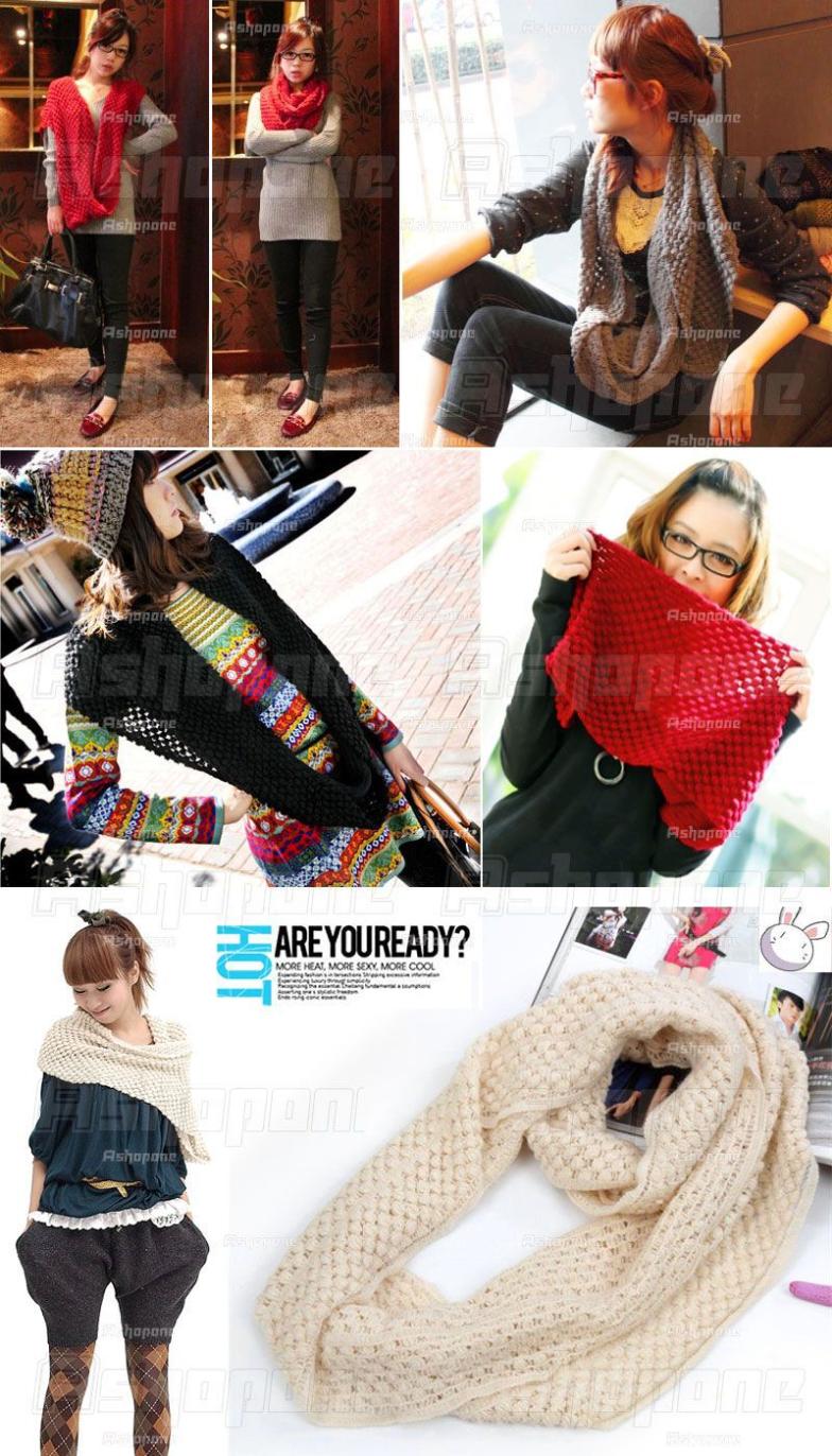 2015 New Winter Hot Fashion Women Warm Knit Neck Circle Wool Cowl Snood Long Scarf Shawl
