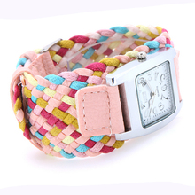 Nueva promoción Pink cuarzo de moda de corea de la cuerda trenzada PU cordón de cuero pulsera de señora reloj de pulsera del deporte