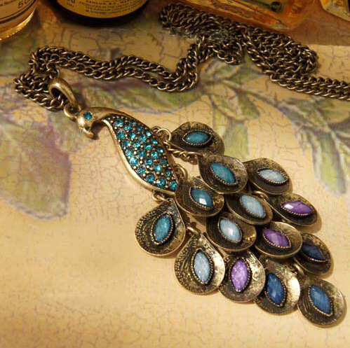 2015 New Antiqued Peacock Multi Sequin Long Necklace Statement Jewelry For Women Best Gift
