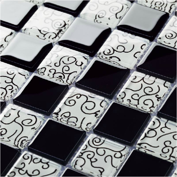 Black and white glass tile backsplash kitchen bathroom wall stickers cheap cloud chess pattern deco mosaics tiles uk flooring