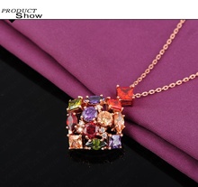 High Quality Hot Costume Jewelry Pendant Necklace Real 18K Gold Plated Multicolor Zircons Necklace Gift For