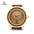 2017 BOBO BIRD Hollow Buck Head Bamboo Men Watches With Genuine Leather Band Men Women Wood