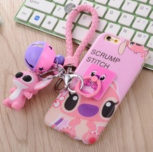 2016 3D Fashion Cartoon animal Stitch doll pendant soft tpu stand case For Iphone6 6s/6plus 6splus Lanyard Fundas Conque Cases
